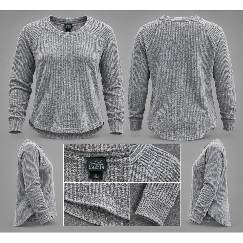 Wild Fable Women Gray Waffle Knit Thermal Long Sleeve Raglan Top Size S
